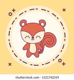 cute chipmunk animal with frame circular vector illustration design
