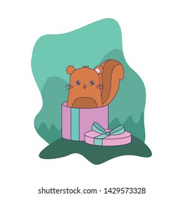 cute chipmunk animal in gift box