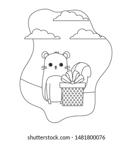 cute chipmunk animal with gift box present