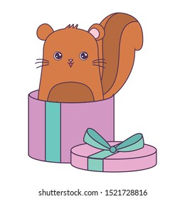 cute chipmunk animal in gift box vector illustration design
