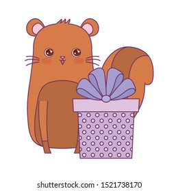 cute chipmunk animal with gift box vector illustration design