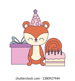 cute chipmunk with cake of birthday and gift box