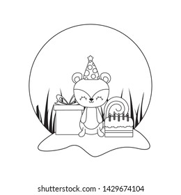 cute chipmunk with cake of birthday and gift box