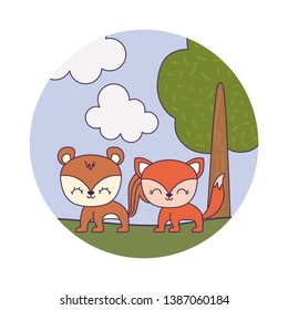 cute chipmunk with fox in landscape