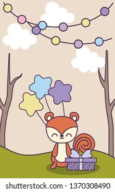 cute chipmunk with garlands in landscape