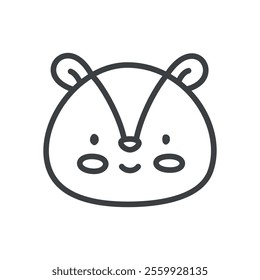Cute chipmunk icon. Hand drawn monochrome illustration of a kawaii smiling chipmunk head isolated on a white background. Vector 10 EPS.