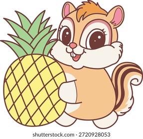 Nettes Chipmunk-Stickersymbol. Lustige Chipmunk bringen eine Ananas