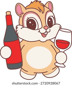 Nettes Chipmunk-Stickersymbol. Lustige Chipmunk bringen einen Wein