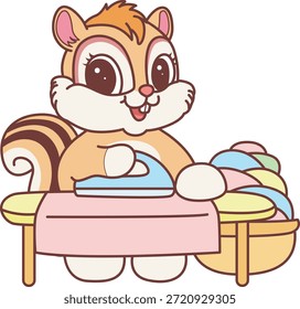 Ícone do adesivo Chipmunk bonito. Engraçado Chipmunk passar as roupas