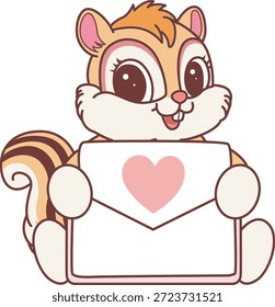 Cute Chipmunk sticker icon. Funny Chipmunk bring a love letter