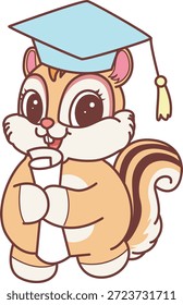 Lindo icono de pegatina de ardilla. Gracioso Chipmunk fue la graduación