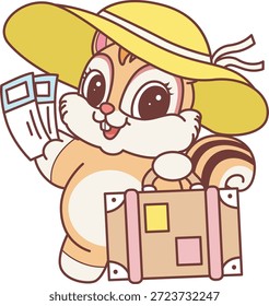 Ícone do adesivo Chipmunk bonito. Engraçado Chipmunk trazer um saco de viagem