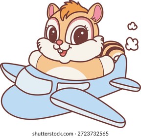 Cute Chipmunk sticker icon. Funny Chipmunk riding a plane