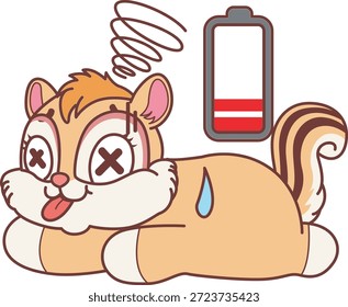 Lindo icono de pegatina de ardilla. Chipmunk divertido estaba tan cansado