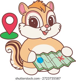 Lindo icono de pegatina de ardilla. Funny Chipmunk ver los mapas