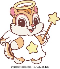 Lindo icono de pegatina de ardilla. Divertida ardilla con traje de ángel