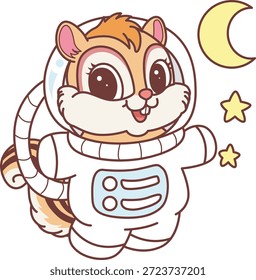 Lindo icono de pegatina de ardilla. Ardilla divertida que lleva un traje de astronauta