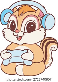 Lindo icono de pegatina de ardilla. Divertida ardilla jugando un juego