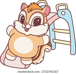 Lindo icono de pegatina de ardilla. Divertida ardilla jugando un deslizamiento