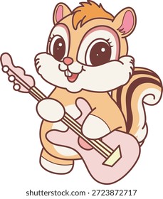 Lindo icono de pegatina de ardilla. Graciosa ardilla tocando una guitarra