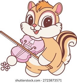 Lindo icono de pegatina de ardilla. Divertida ardilla tocando un violín