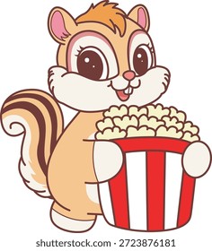 Ícone do adesivo Chipmunk bonito. Chipmunk engraçado trazer uma pipoca