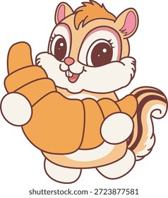 Lindo icono de pegatina de ardilla. Divertida ardilla traer un pan