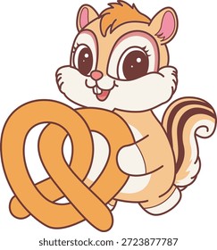 Lindo icono de pegatina de ardilla. La ardilla divertida trae un waffle