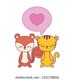 cute chipmunk with tiger and speech bubble vector illustration design