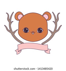 cute chipmunk with tree branches and ribbon