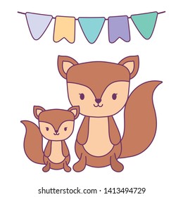 cute chipmunks animals with garlands hanging icon