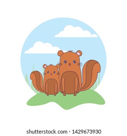 cute chipmunks animals in landscape