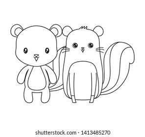 cute chipmunks animals vector illustration design