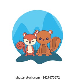 cute chipmunks animals vector illustration design