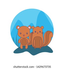cute chipmunks animals vector illustration design