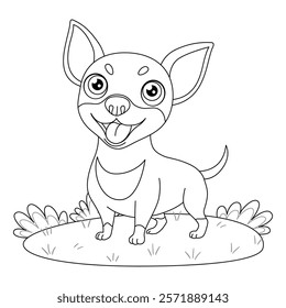 Cute Chiweenie dog or chihuahua, mini pinscher. Dog doodle line art style, Hand drawn coloring page art therapy isolated. Vector illustration