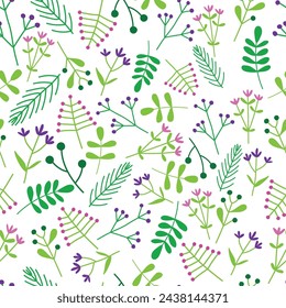 Cute chlidren flower and plants seamless pattern