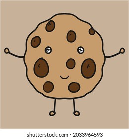 Cute choco chip biscuit character mascot, editable vector file for your brand, logo, icon, or all of your graphic needs.