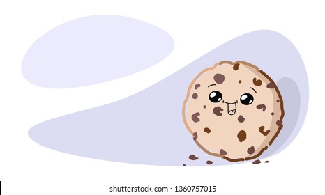 cute choco chip cookies with smiling face freshly baked sweet delicious kawaii icon design horizontal