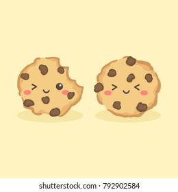 Cute Choco Chip Cookies Vector Illustration Cartoon Character Icon