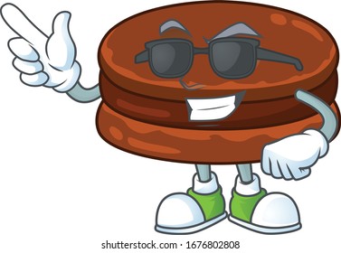 Cute chocolate alfajor cartoon character design style with black glasses