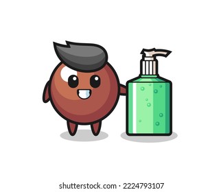 cute chocolate ball cartoon with hand sanitizer , cute style design for t shirt, sticker, logo element