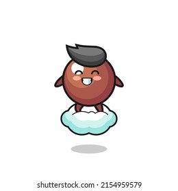 cute chocolate ball illustration riding a floating cloud , cute design