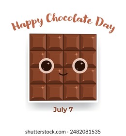 Cute chocolate bar cartoon, design element for world chocolate day, isolated on white background