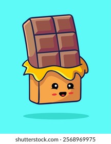 Cute Chocolate Bar Cartoon Icon Illustration, Food Snack Icon Concept Isolated.