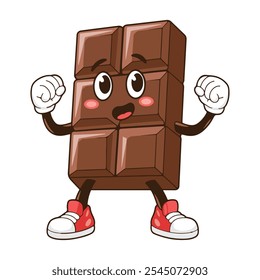 Cute chocolate bar character with a funny face, looking strong and healthy. Cartoon vector illustration, isolated on white. Ideal for mascot or emoticon designs.






