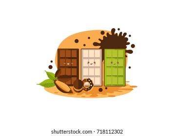 Cute chocolate bar character with funny face on a white background