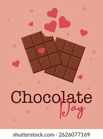 Cute chocolate bar with hearts and "Chocolate Day" text on pink background. Perfect for Valentine’s Day and sweet love-themed designs.