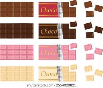 Cute chocolate bar icon set