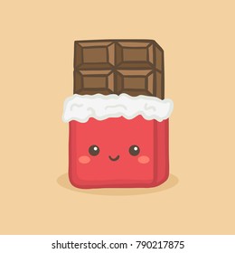 Cute Chocolate Bar with red wrapping foil Vector Illustration Cartoon Character Icon